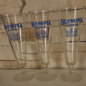 Vintage set of 3 Olympia Beer Pilsler Glasses.